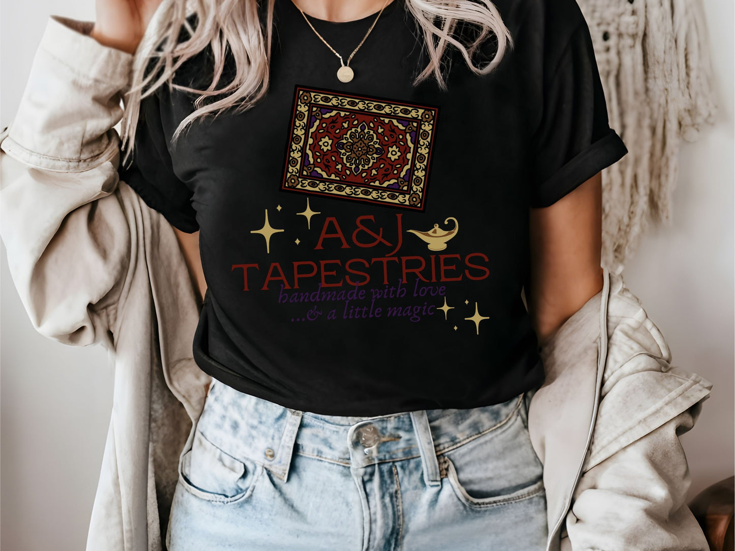 Aladdin & Jasmine Tapestries, Bella Canvas Unisex Short Sleeve T-Shirt, Subtle Disney Matching Family Shirts