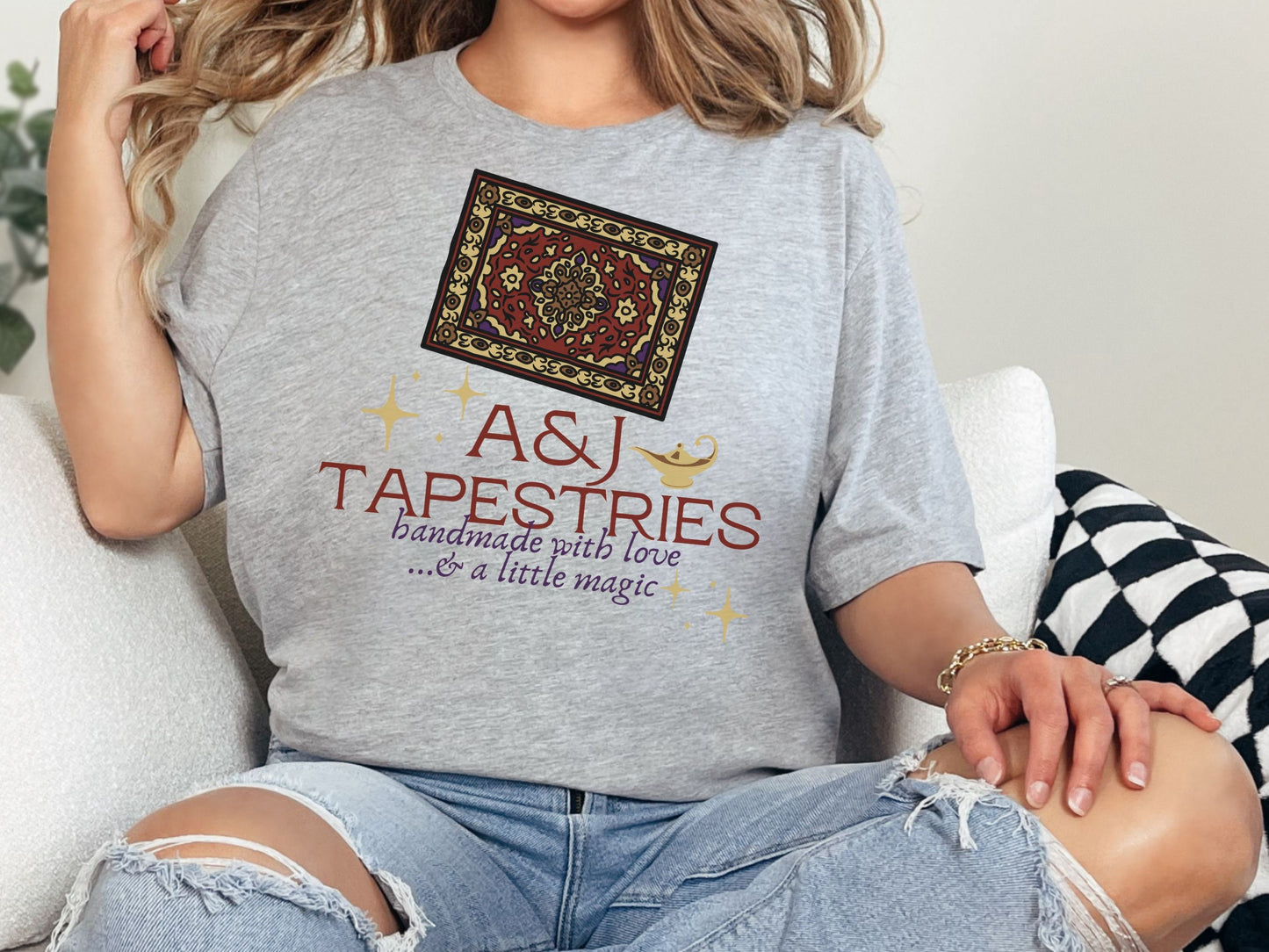 Aladdin & Jasmine Tapestries, Bella Canvas Unisex Short Sleeve T-Shirt, Subtle Disney Matching Family Shirts