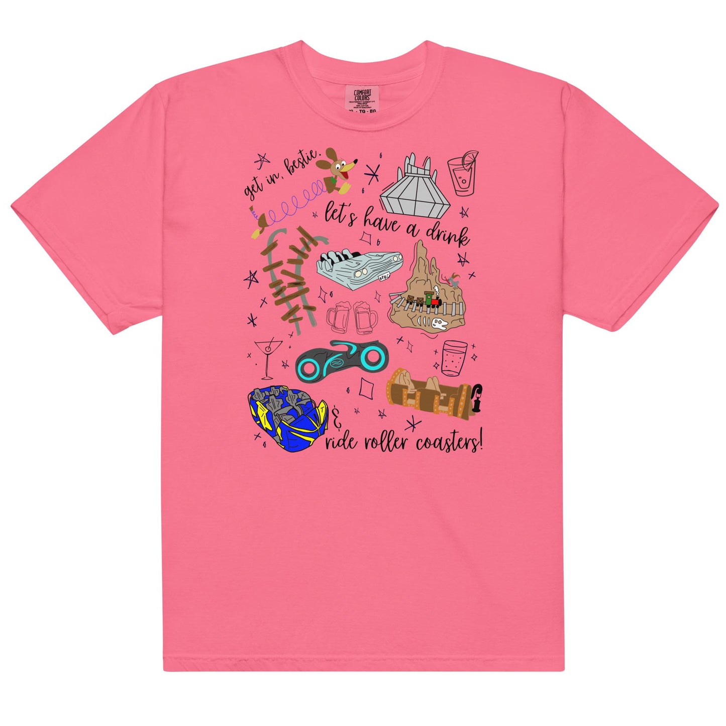 Disney Roller Coaster Doodle Sketch Comfort Colors Shirt, Park Hopping Shirt