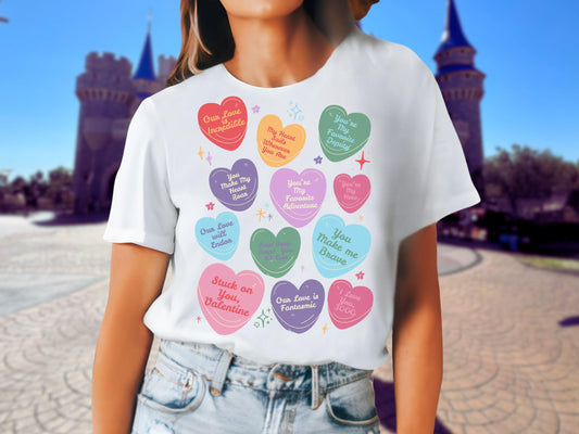 Subtle Disney-Inspired Valentine’s Day Shirt | Disney Conversation Hearts | Trendy Bella Canvas Shirt for Women