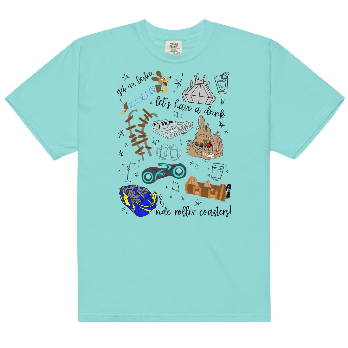 Disney Roller Coaster Doodle Sketch Comfort Colors Shirt, Park Hopping Shirt