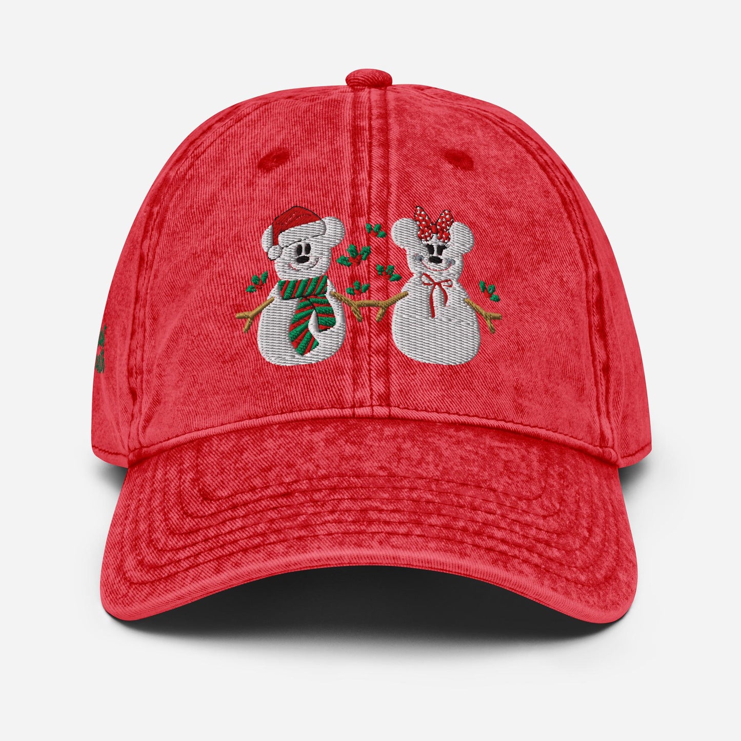 Disney Christmas Embroidered Hat, Mickey and Minnie, Vintage Cotton Twill