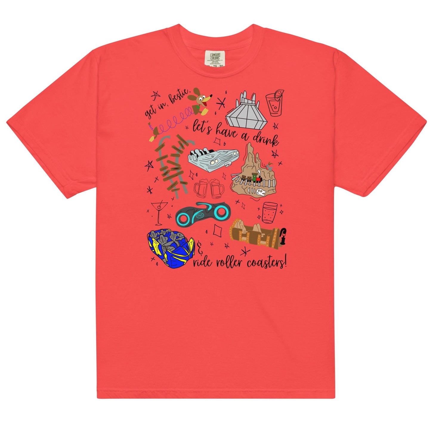 Disney Roller Coaster Doodle Sketch Comfort Colors Shirt, Park Hopping Shirt