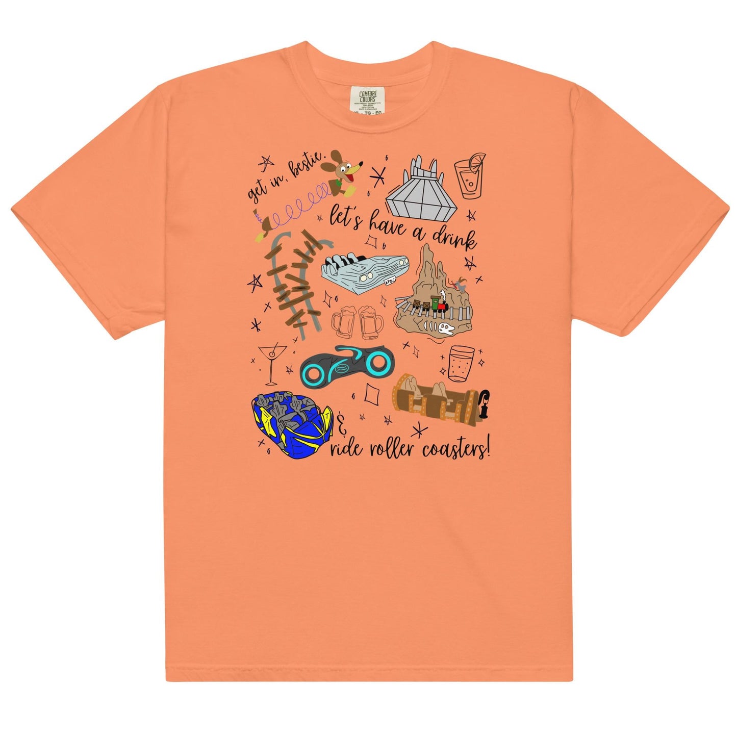Disney Roller Coaster Doodle Sketch Comfort Colors Shirt, Park Hopping Shirt