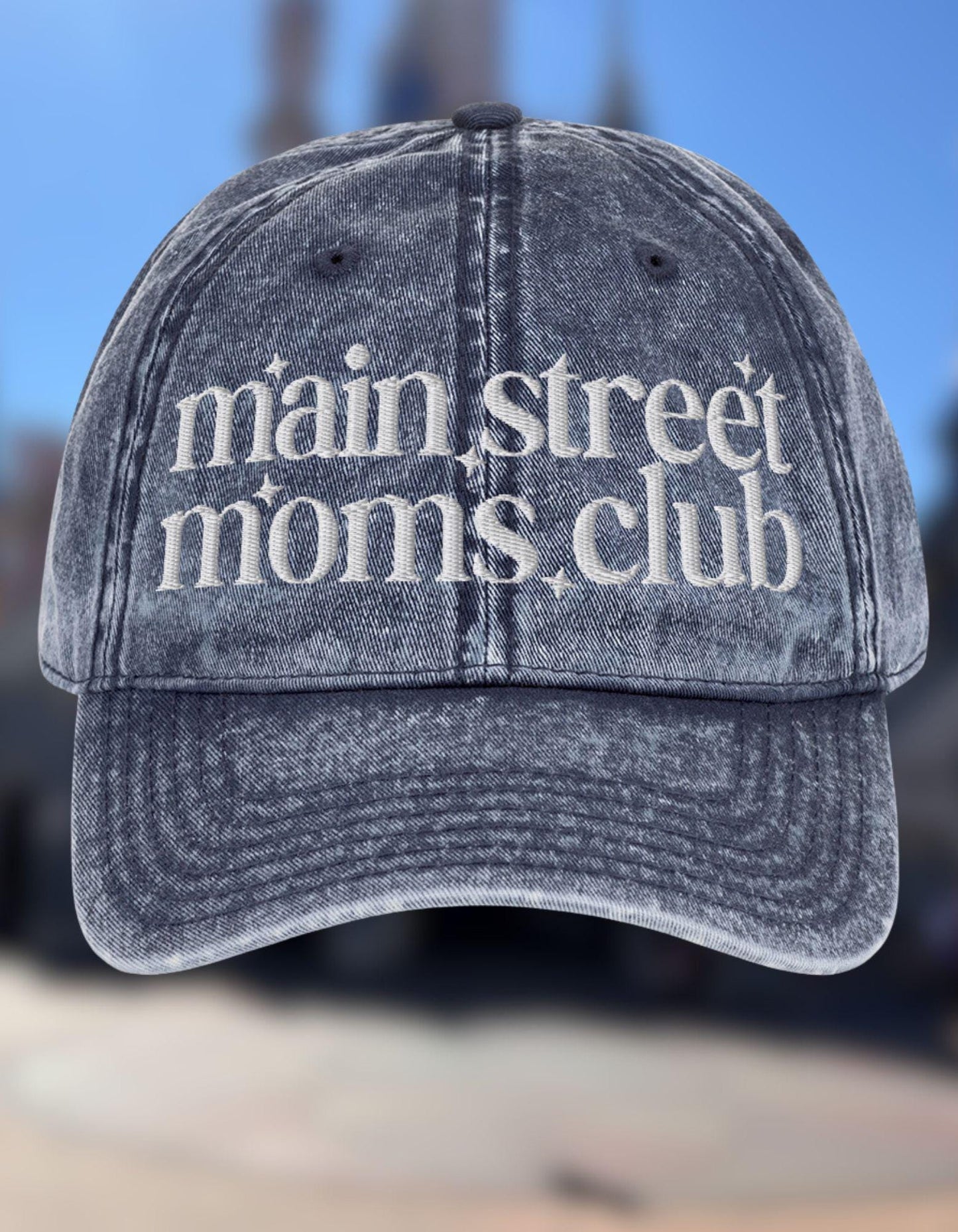 Main Street Moms Club™ Collection Embroidered Denim Hat, Distressed Baseball Cap