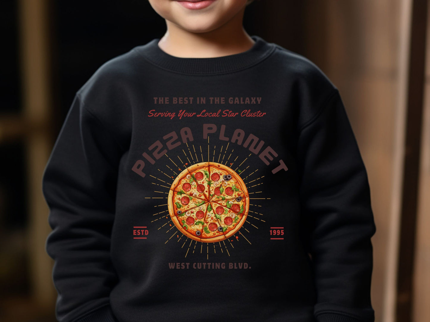 Pizza Planet Youth Crewneck Sweatshirt: Galaxy Star Cluster Matching Outfit