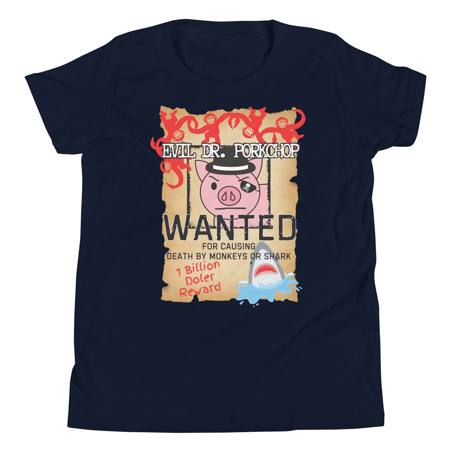 Evil Dr. Porkchop Youth T-Shirt, Subtle Theme Park Design