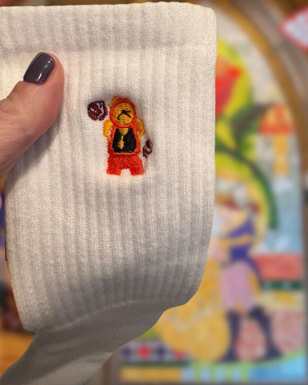 Cogsworth Embroidered Socks, Beauty and the Beast Disney Crew Socks