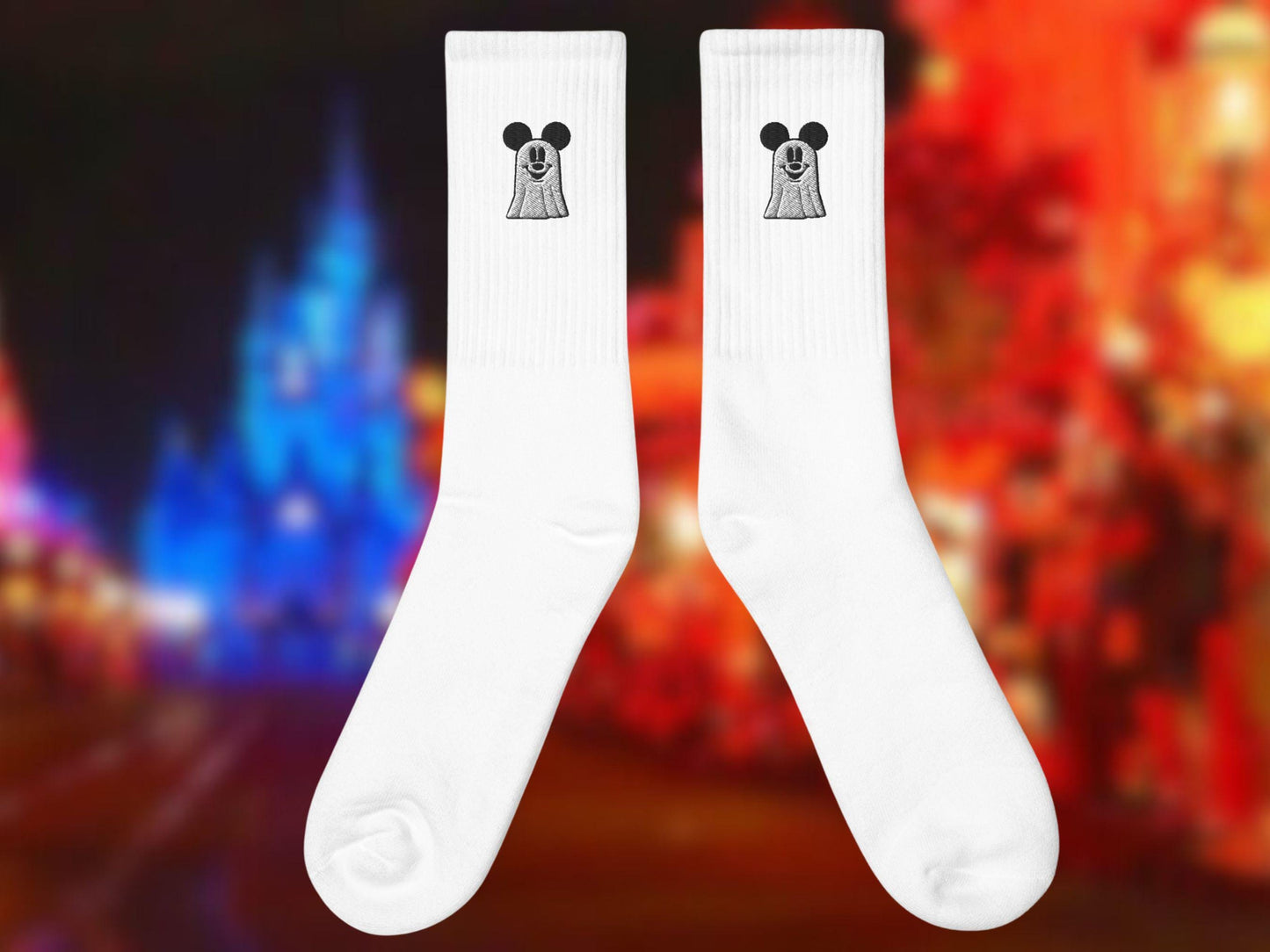 Embroidered Mickey Ghost Socks, Disney Halloween Party Socks