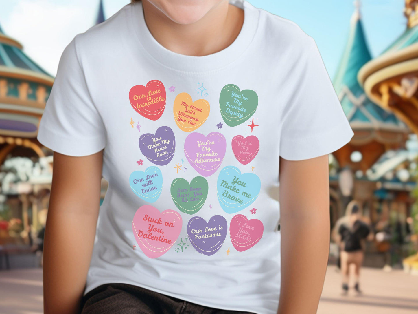 Girls' Disney Valentine's Day Shirt, Conversation Hearts, Comfort Colors