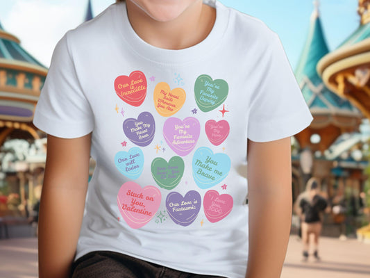 Girls' Disney Valentine's Day Shirt, Conversation Hearts, Comfort Colors