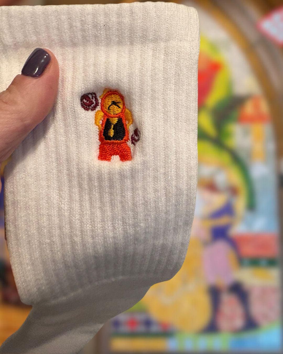 Cogsworth Embroidered Socks, Beauty and the Beast Disney Crew Socks