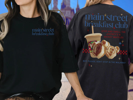 Disney Main Street Breakfast Club Tee – Mickey Waffles & Joffrey’s Coffee, Comfort Colors