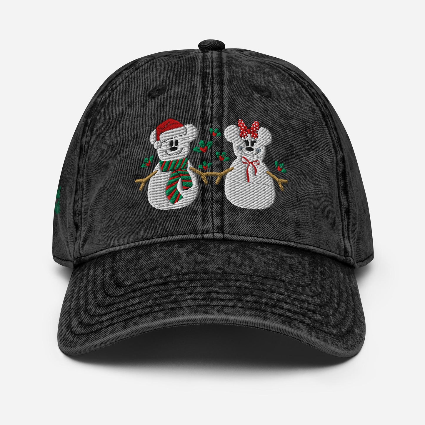 Disney Christmas Embroidered Hat, Mickey and Minnie, Vintage Cotton Twill