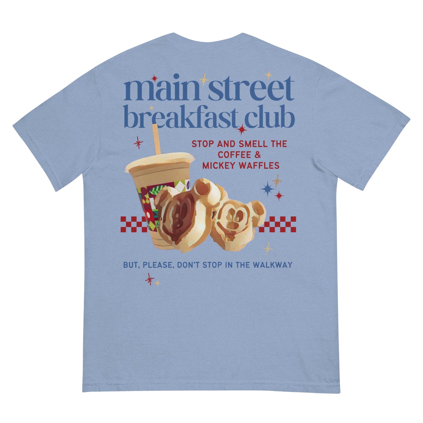 Disney Main Street Breakfast Club Tee – Mickey Waffles & Joffrey’s Coffee, Comfort Colors