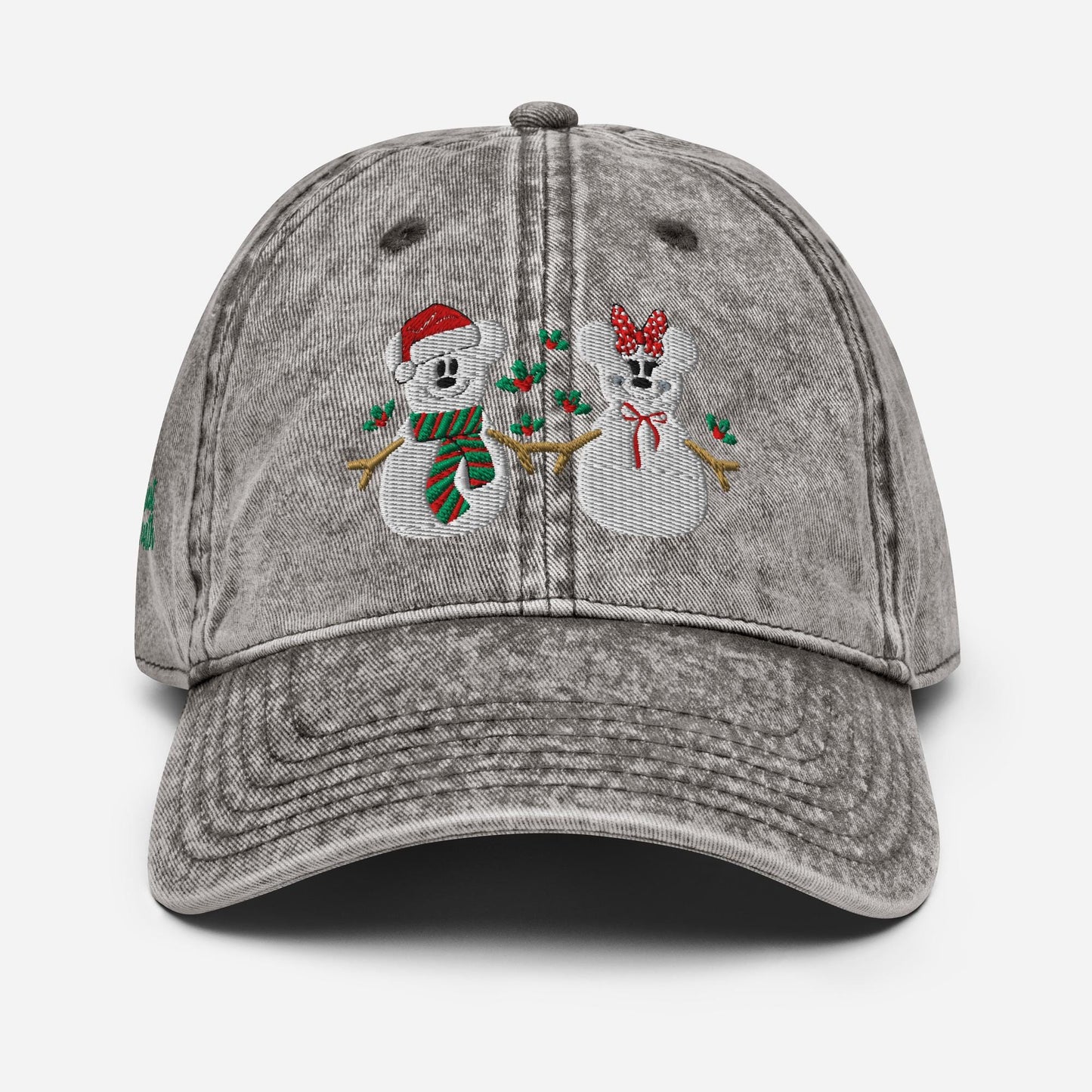 Disney Christmas Embroidered Hat, Mickey and Minnie, Vintage Cotton Twill