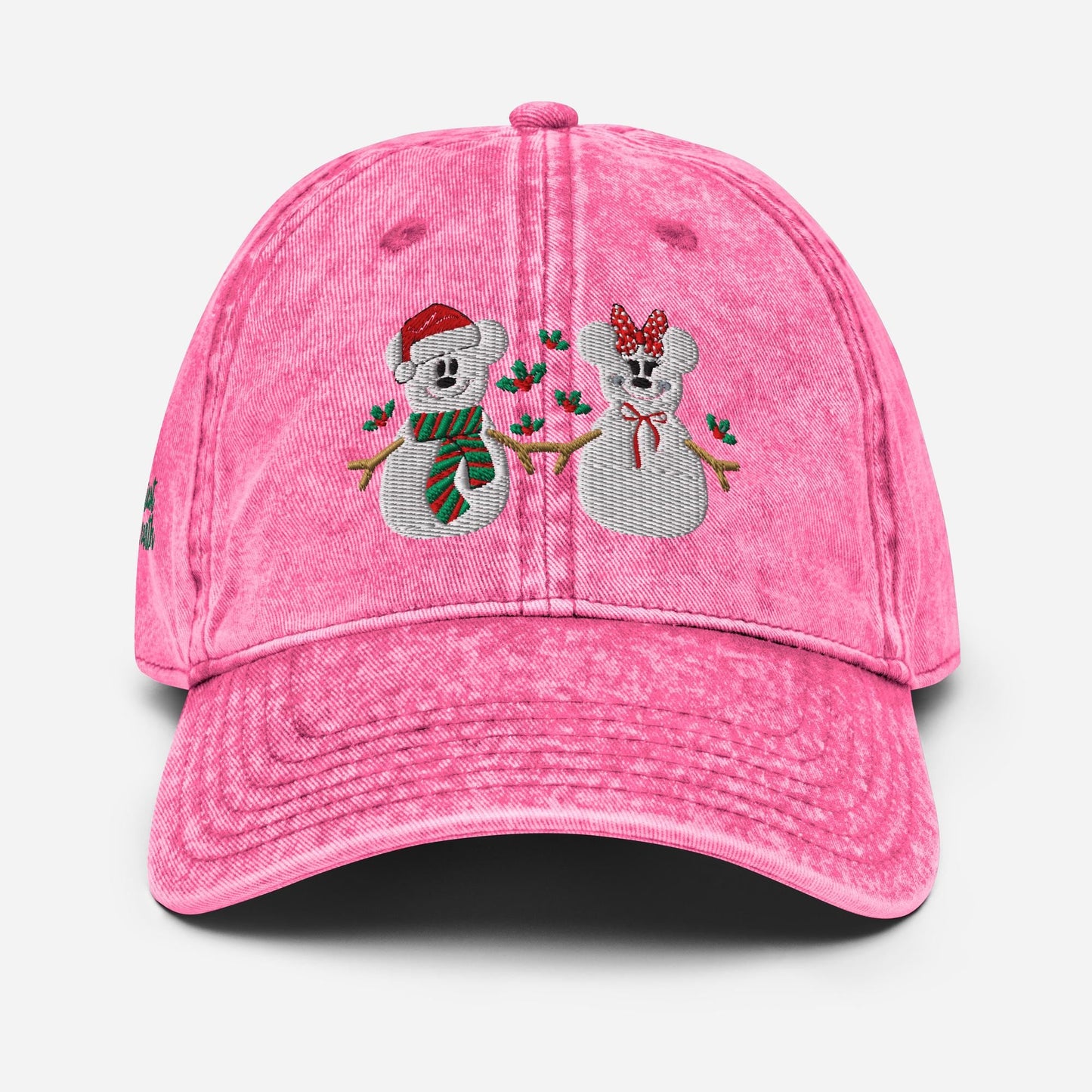 Disney Christmas Embroidered Hat, Mickey and Minnie, Vintage Cotton Twill