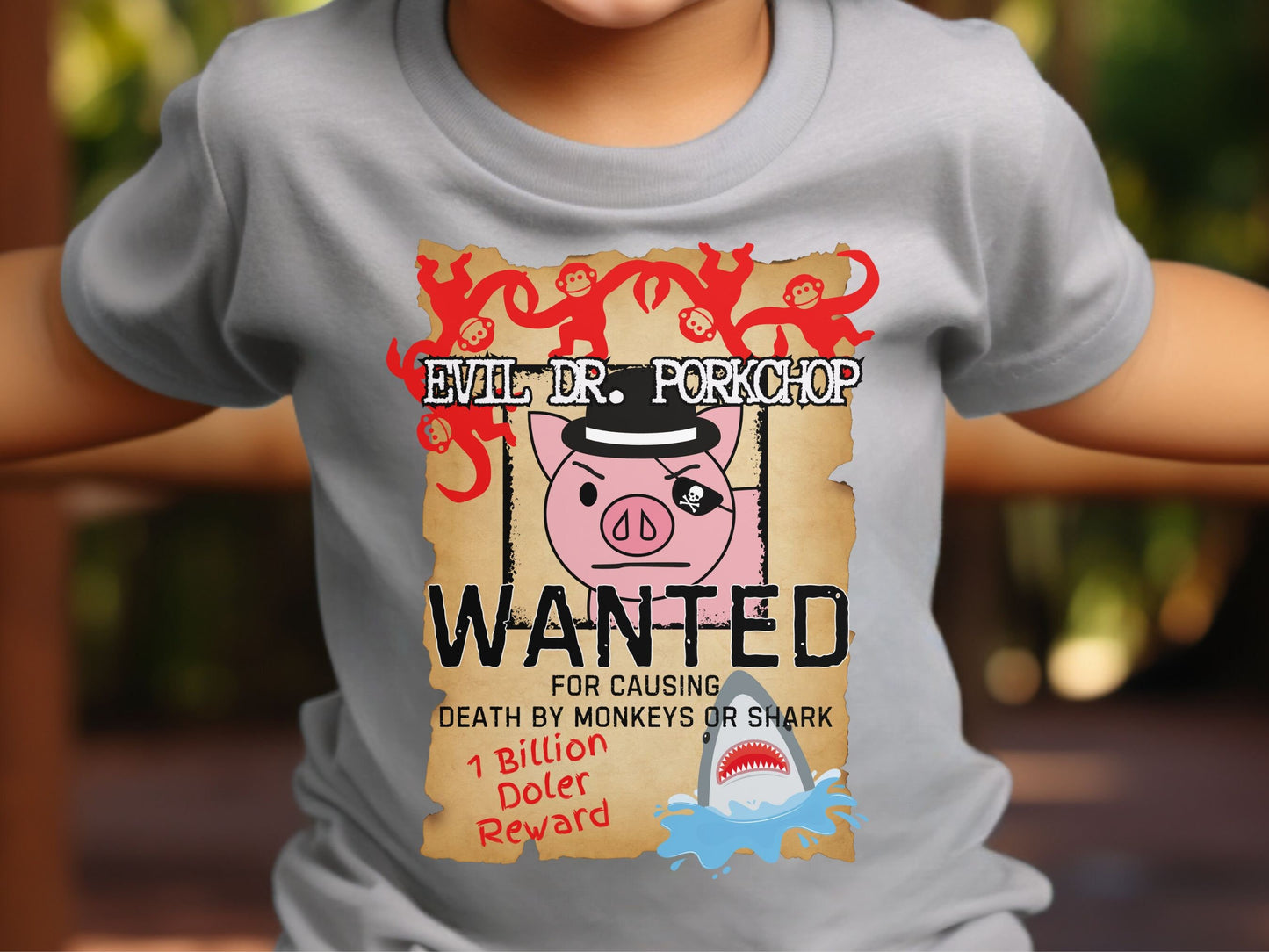 Evil Dr. Porkchop Youth T-Shirt, Subtle Theme Park Design