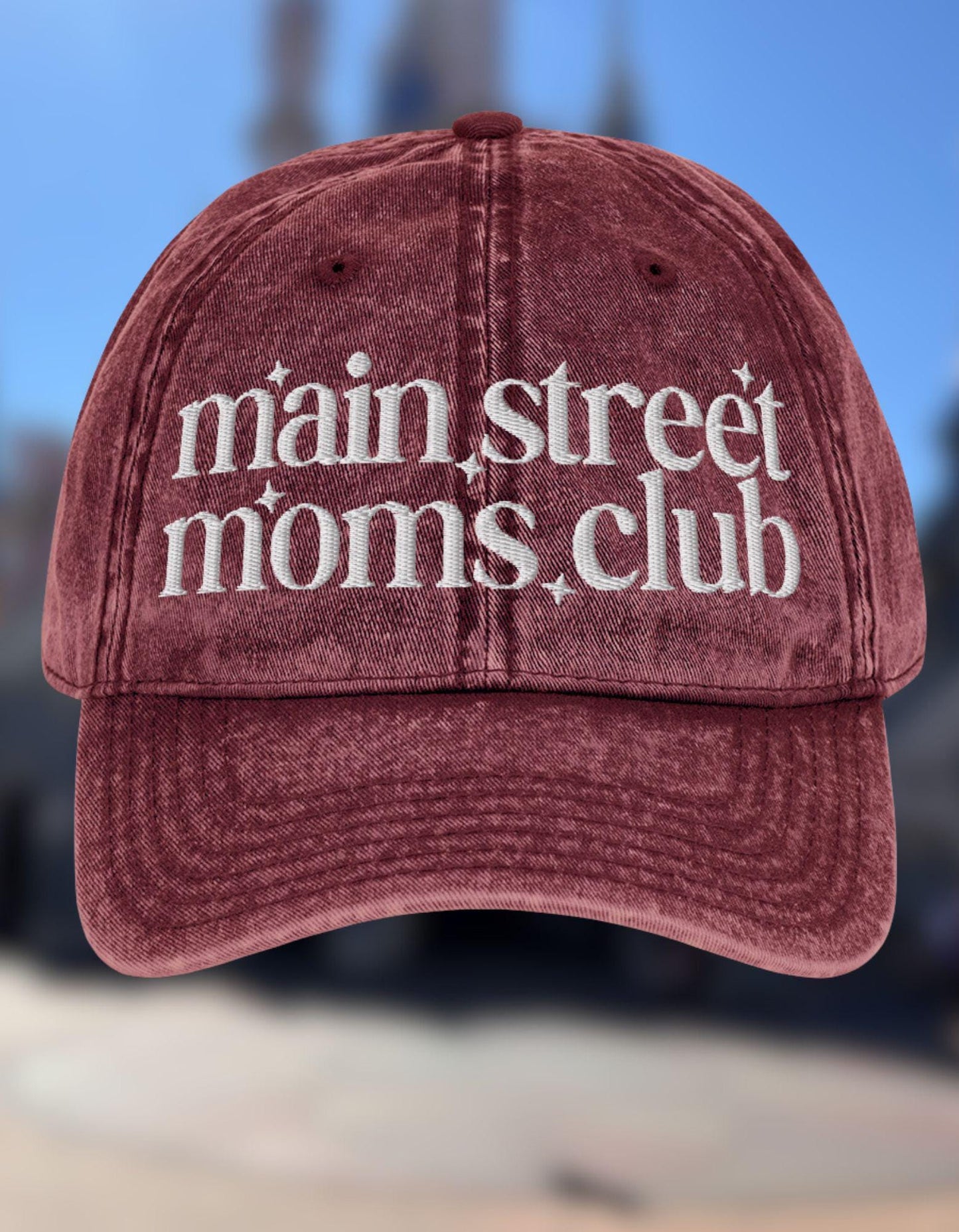 Main Street Moms Club™ Collection Embroidered Denim Hat, Distressed Baseball Cap