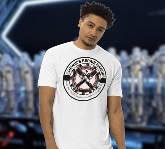 Chewie's Repair Hangar T-Shirt: Subtle Star Wars Design, Tall Length