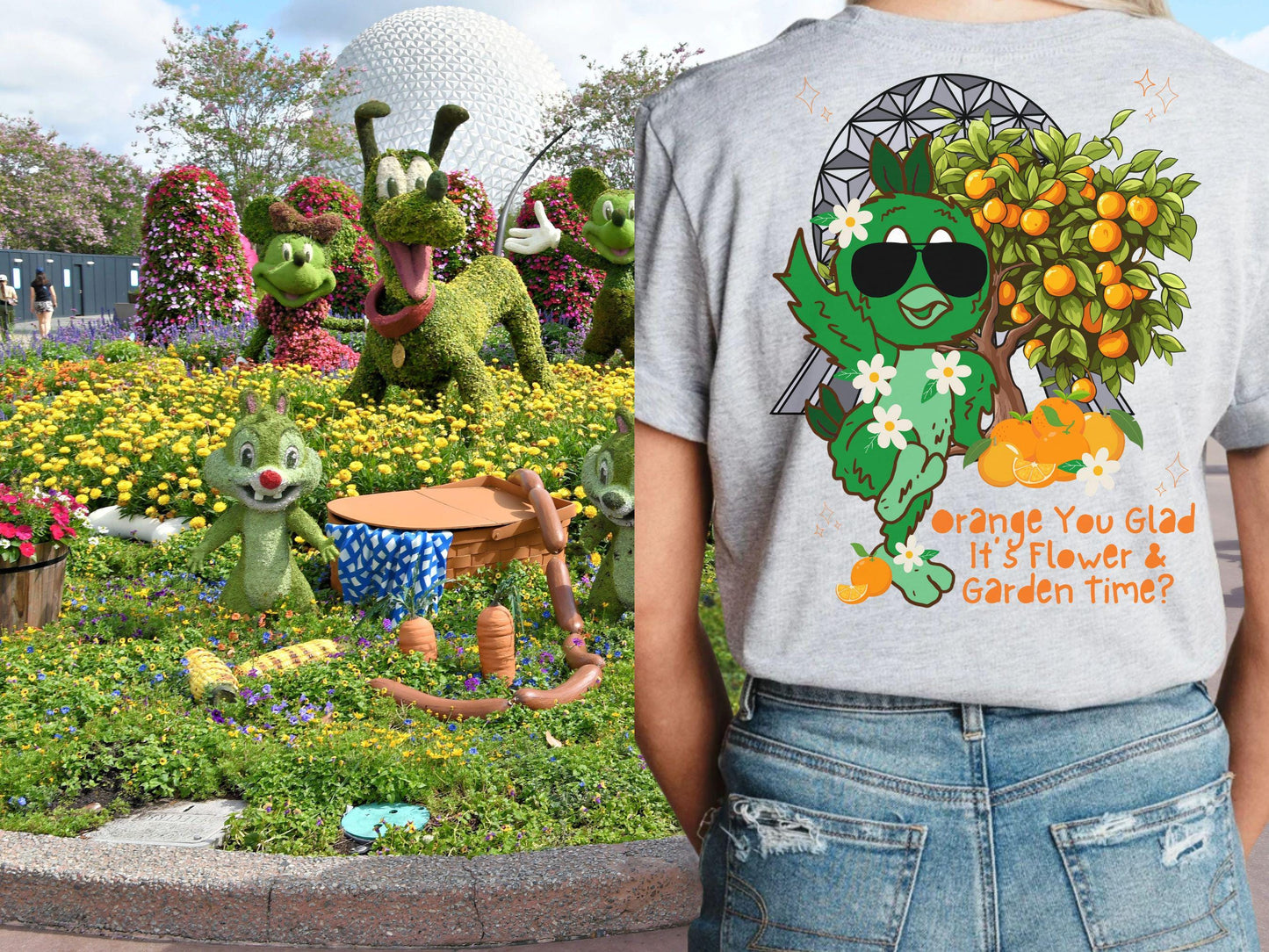 Orange Bird EPCOT Flower Garden Shirt, Disney Topiary Tee