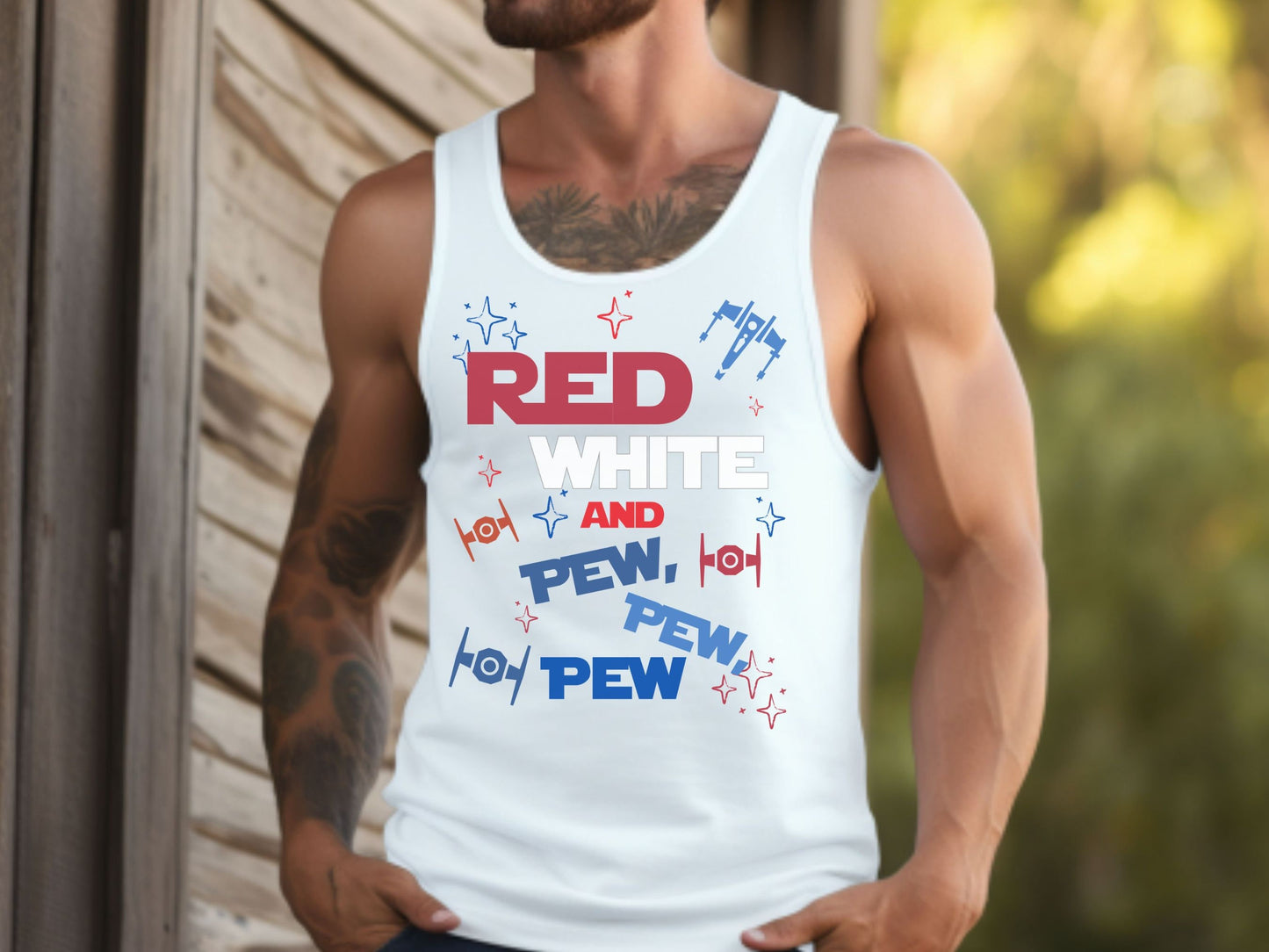 Disney Star Wars 4th of July Men's Tank | Red White & Pew Pew