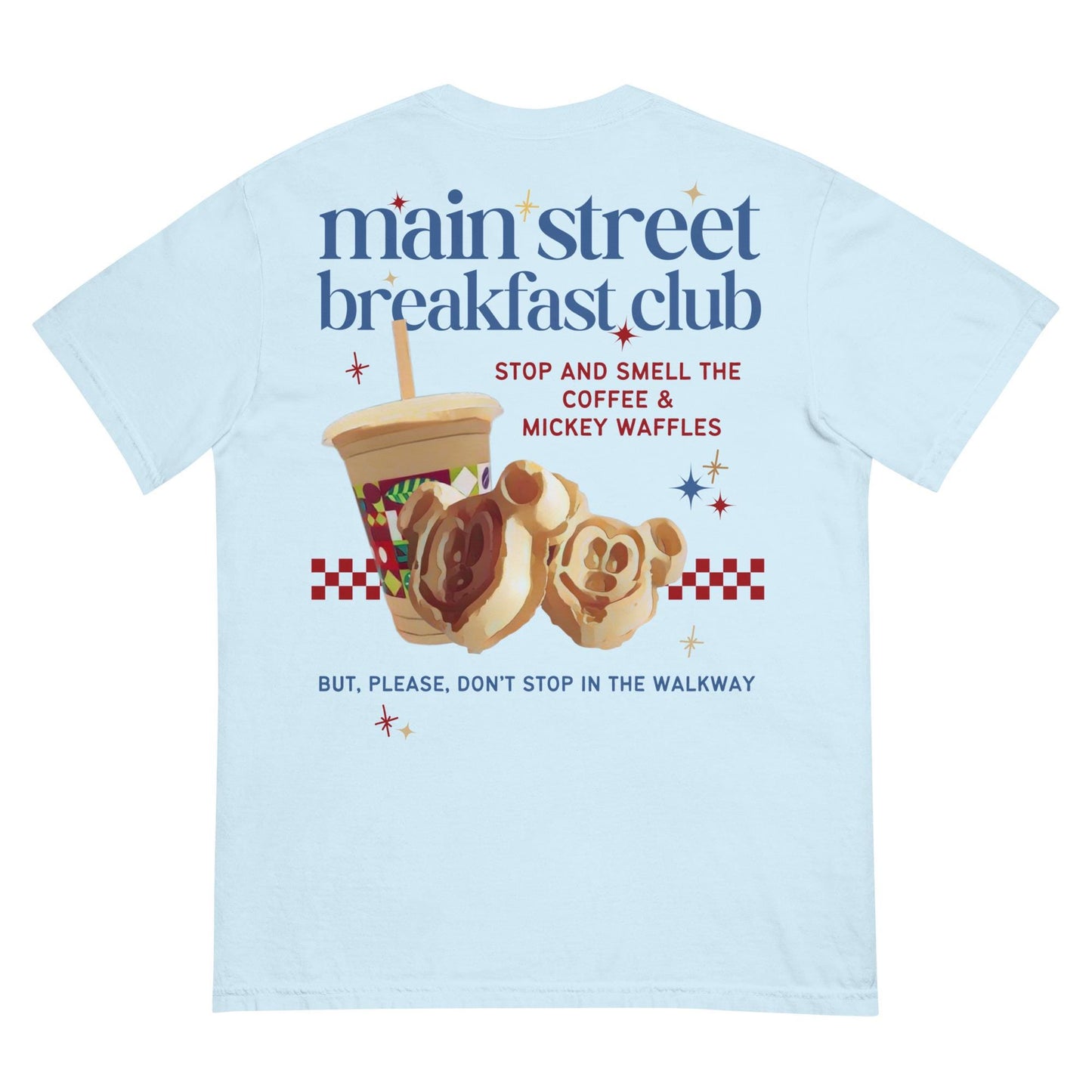 Disney Main Street Breakfast Club Tee – Mickey Waffles & Joffrey’s Coffee, Comfort Colors
