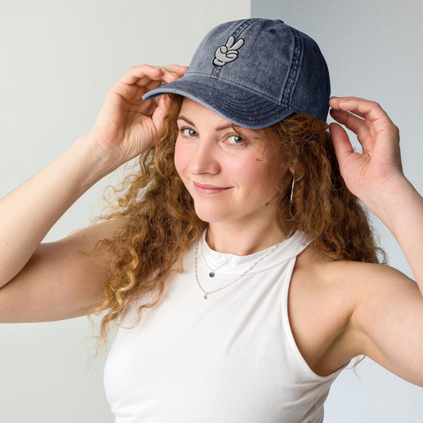 Mickey Peace Sign Hat, Subtle Disney Vintage Cotton Dad Cap