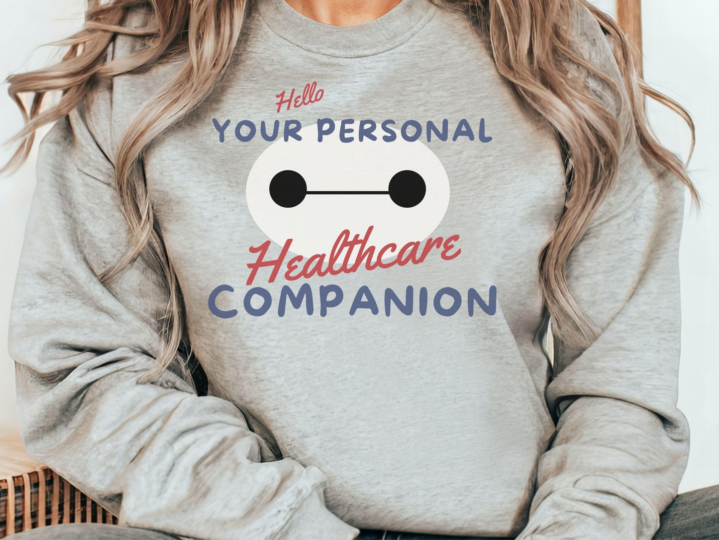 Baymax, Personal Healthcare Companion, Theme Park Sweatshirt, Unisex Crew Neck, Disneyland Shirt