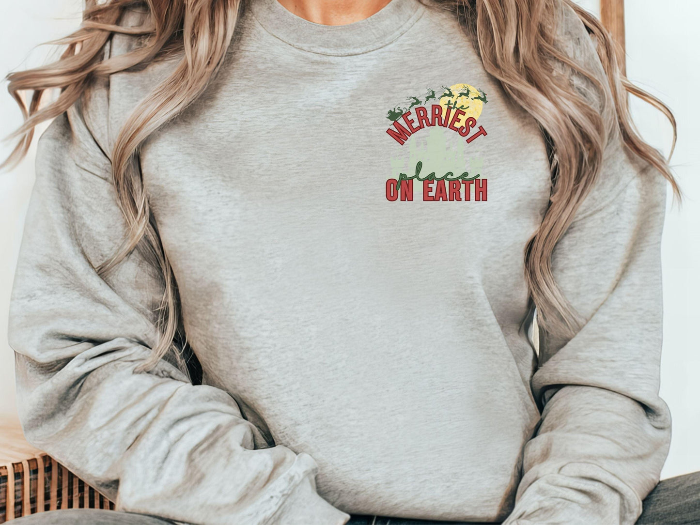 Disney Christmas Sweatshirt, "Merriest Place on Earth" Crewneck