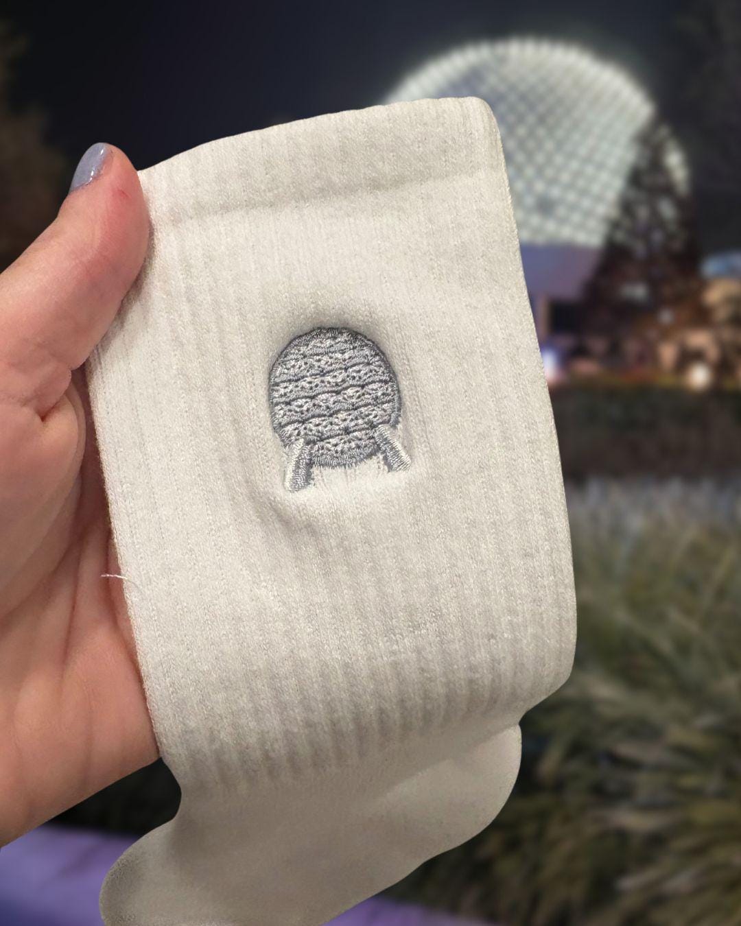 Embroidered EPCOT Spaceship Earth Icon Crew Socks - Made in USA