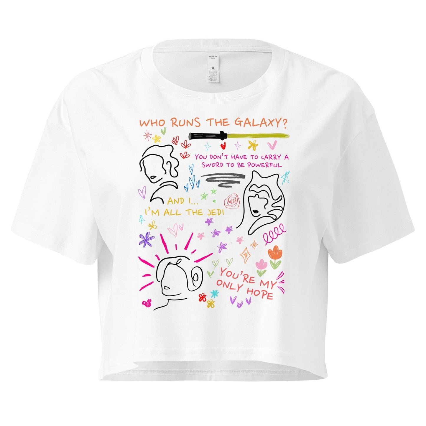 Star Wars Women's Crop Top: Rey, Ahsoka, Leia Doodle Shirt