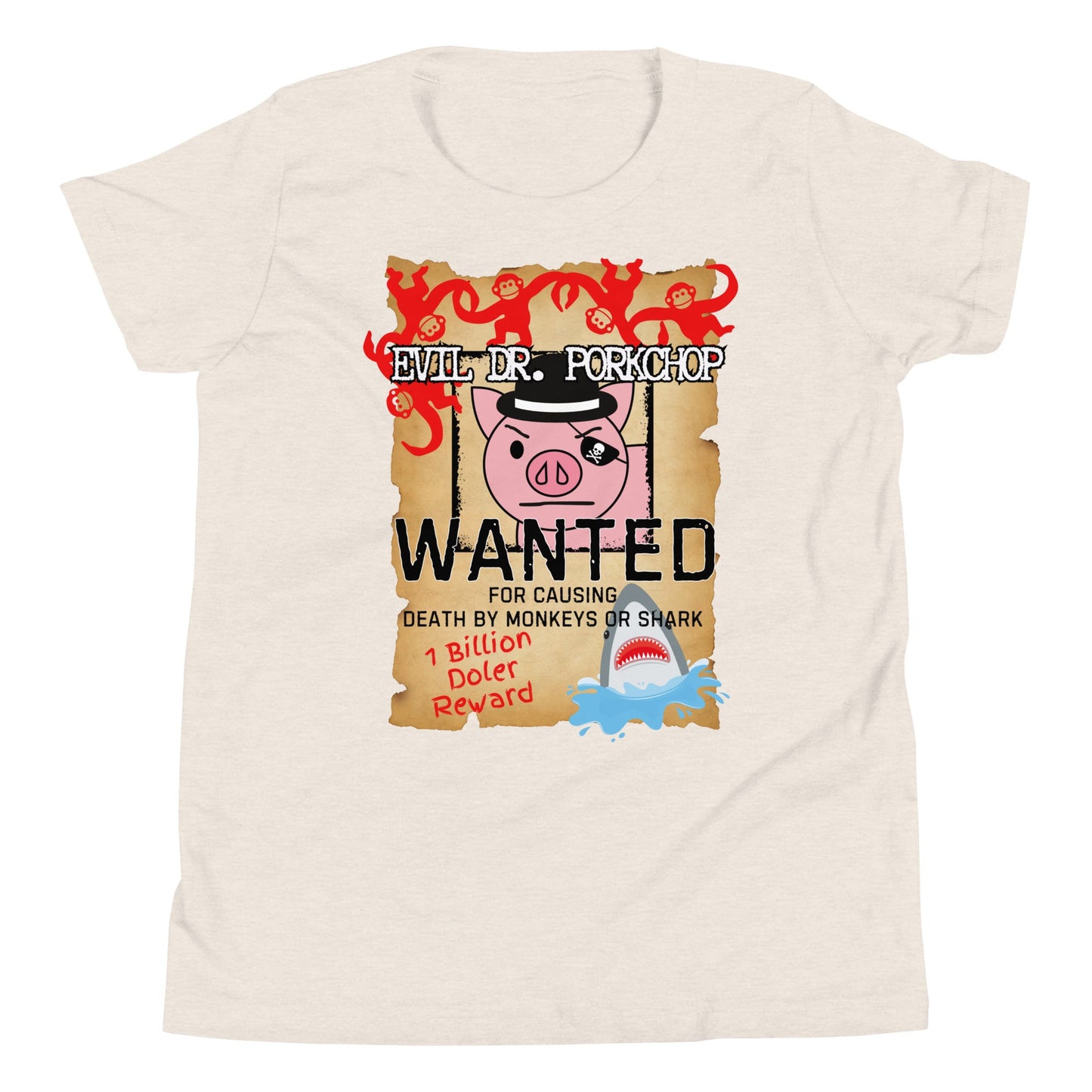 Evil Dr. Porkchop Youth T-Shirt, Subtle Theme Park Design