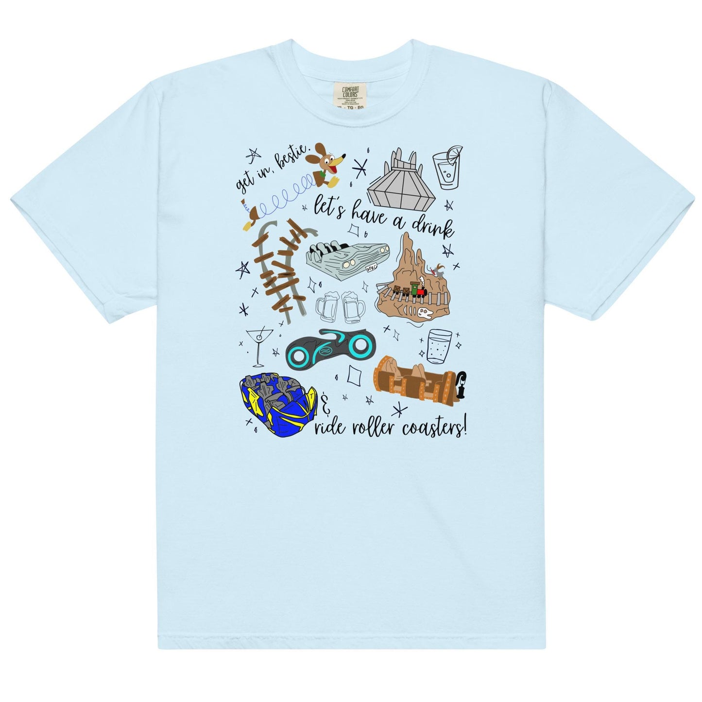 Disney Roller Coaster Doodle Sketch Comfort Colors Shirt, Park Hopping Shirt