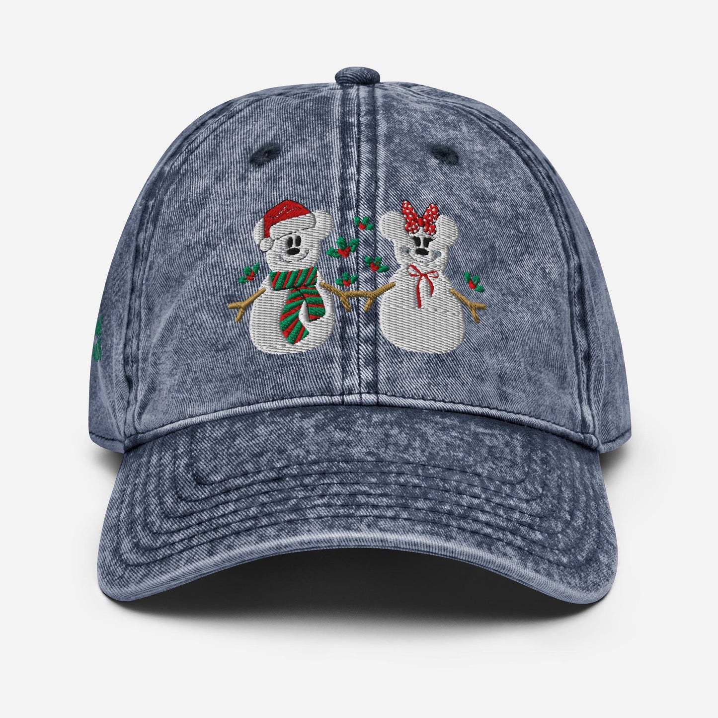 Disney Christmas Embroidered Hat, Mickey and Minnie, Vintage Cotton Twill