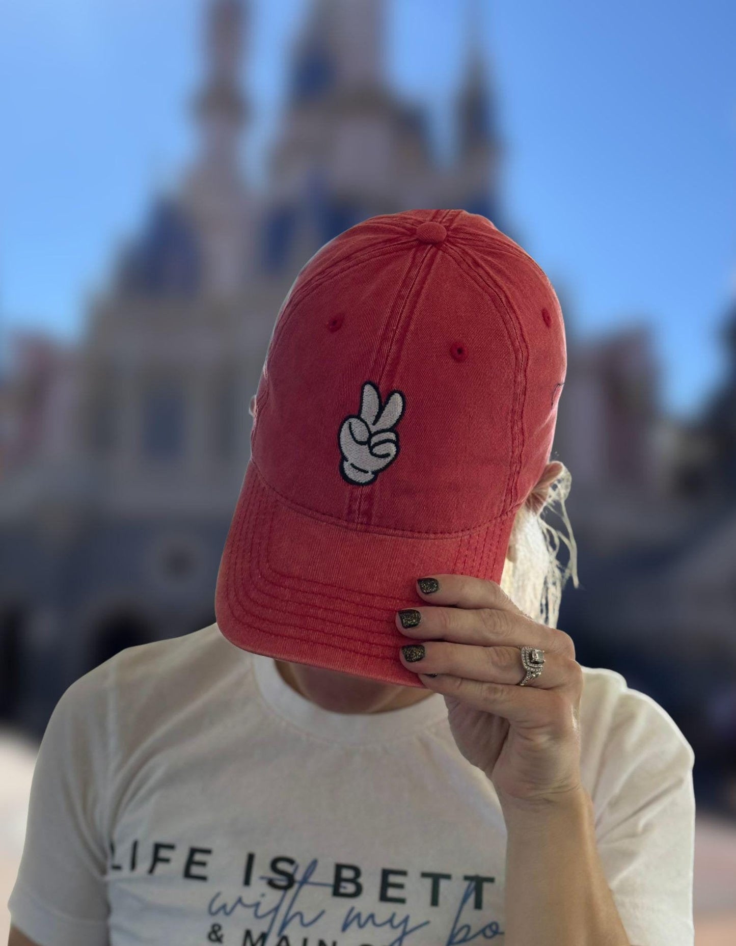 Mickey Peace Sign Hat, Subtle Disney Vintage Cotton Dad Cap