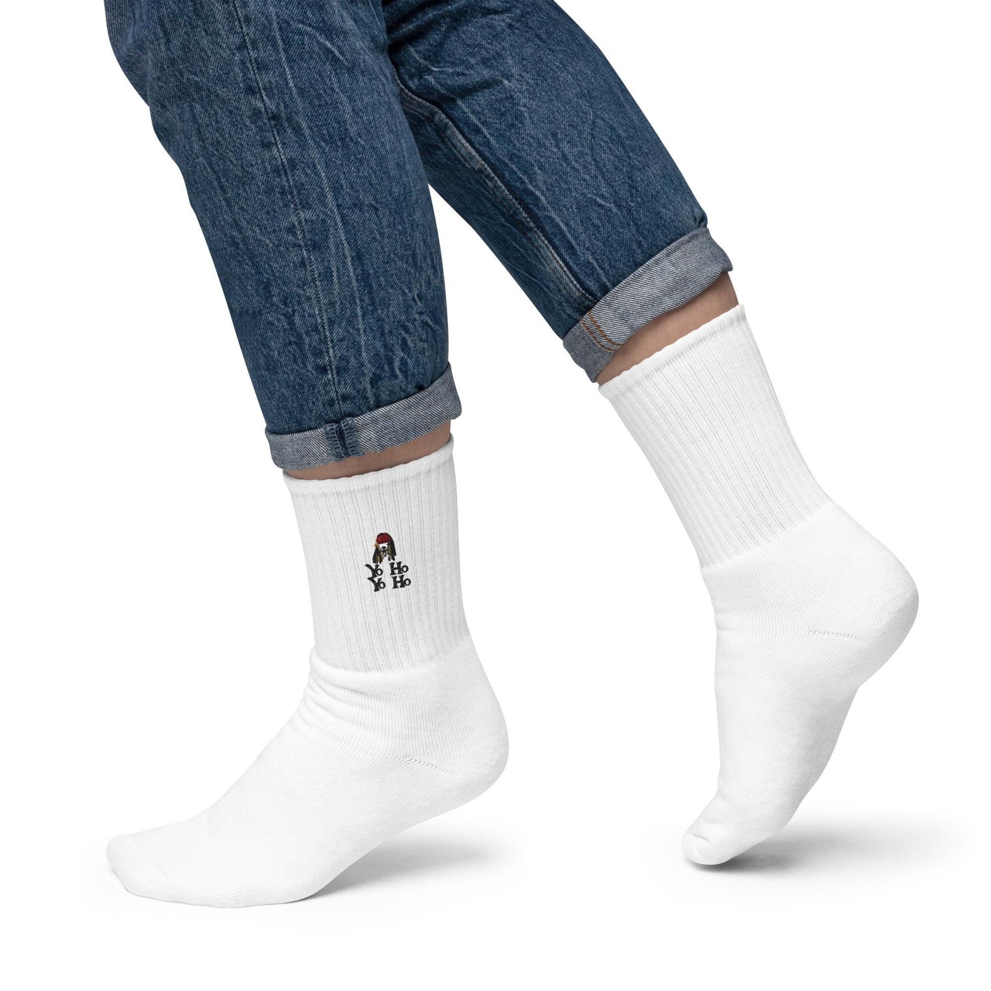 Captain Jack Sparrow Embroidered Socks, Trendy Disney Crew Socks