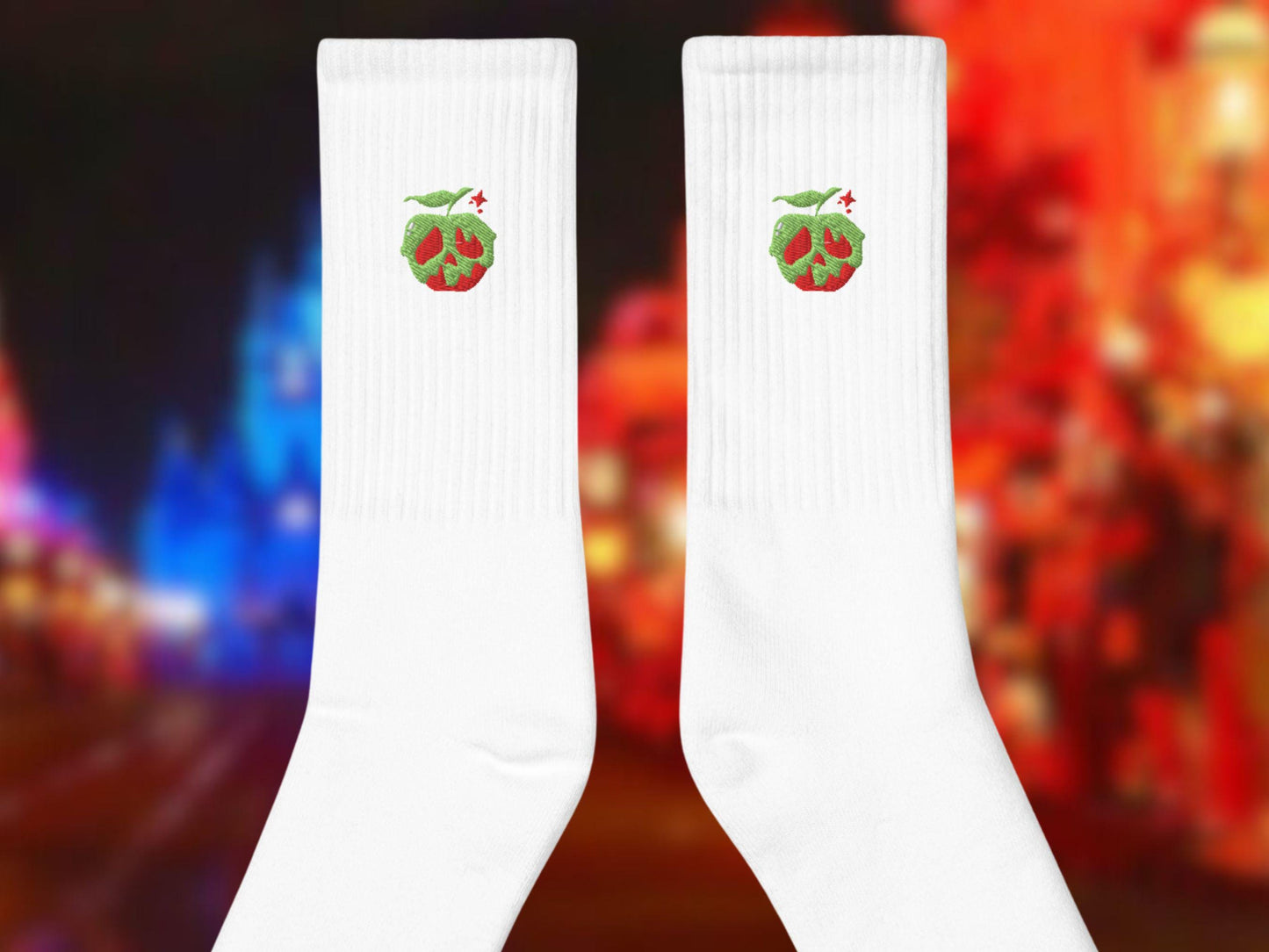 Evil Queen Poison Apple Embroidered Socks, Disney Villain Halloween Party