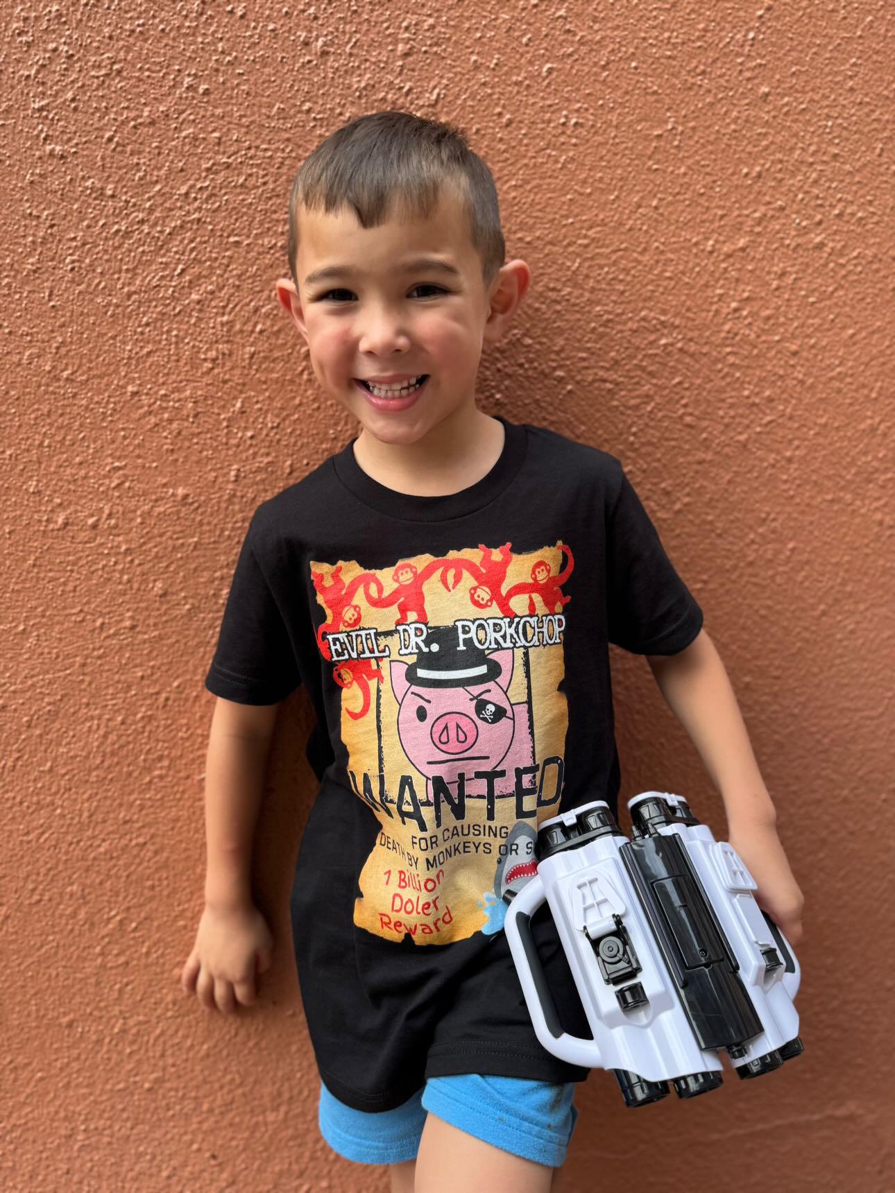 Evil Dr. Porkchop Youth T-Shirt, Subtle Theme Park Design