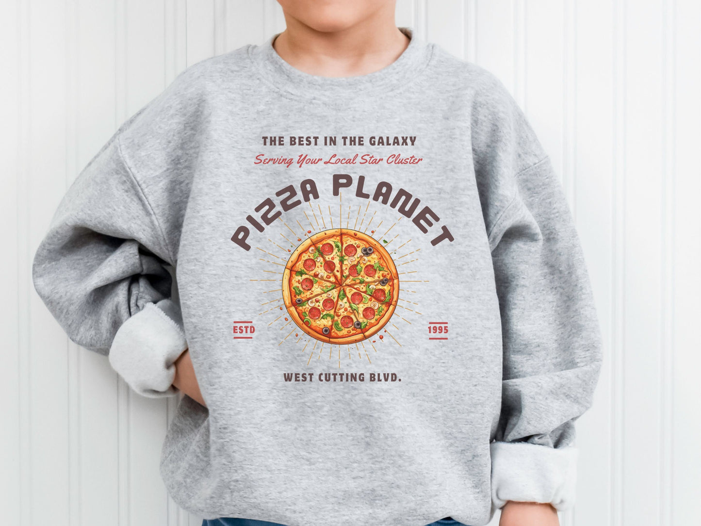 Pizza Planet Youth Crewneck Sweatshirt: Galaxy Star Cluster Matching Outfit