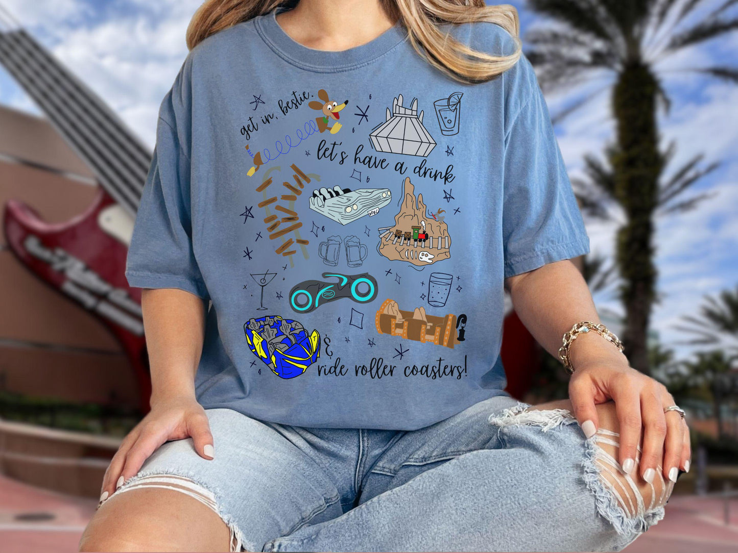 Disney Roller Coaster Doodle Sketch Comfort Colors Shirt, Park Hopping Shirt