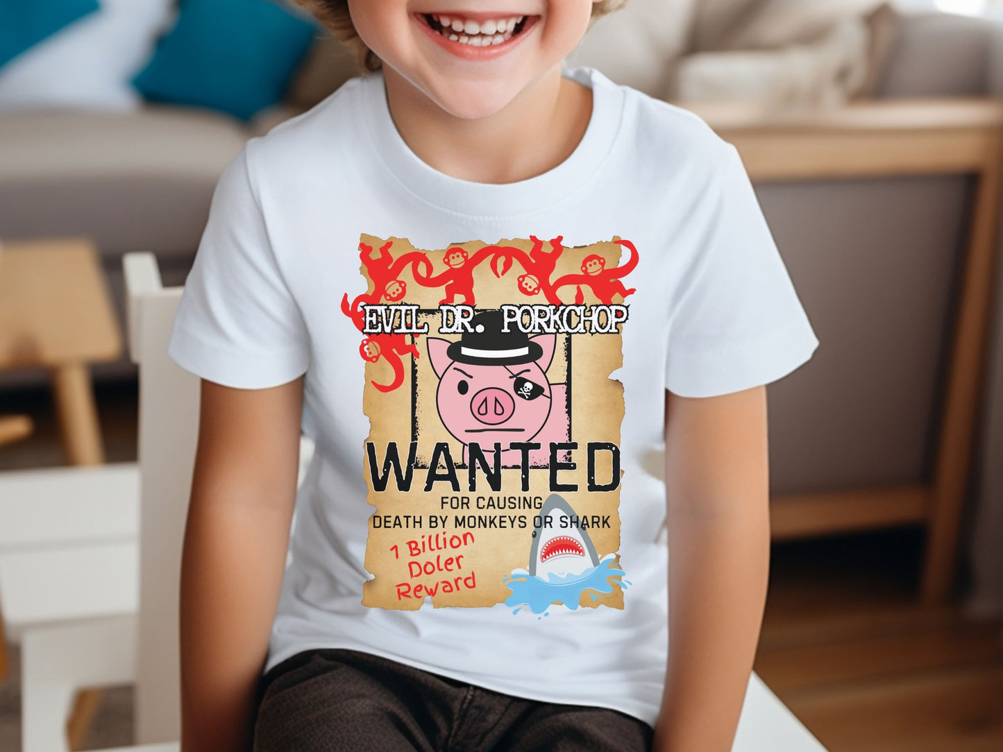 Evil Dr. Porkchop Youth T-Shirt, Subtle Theme Park Design