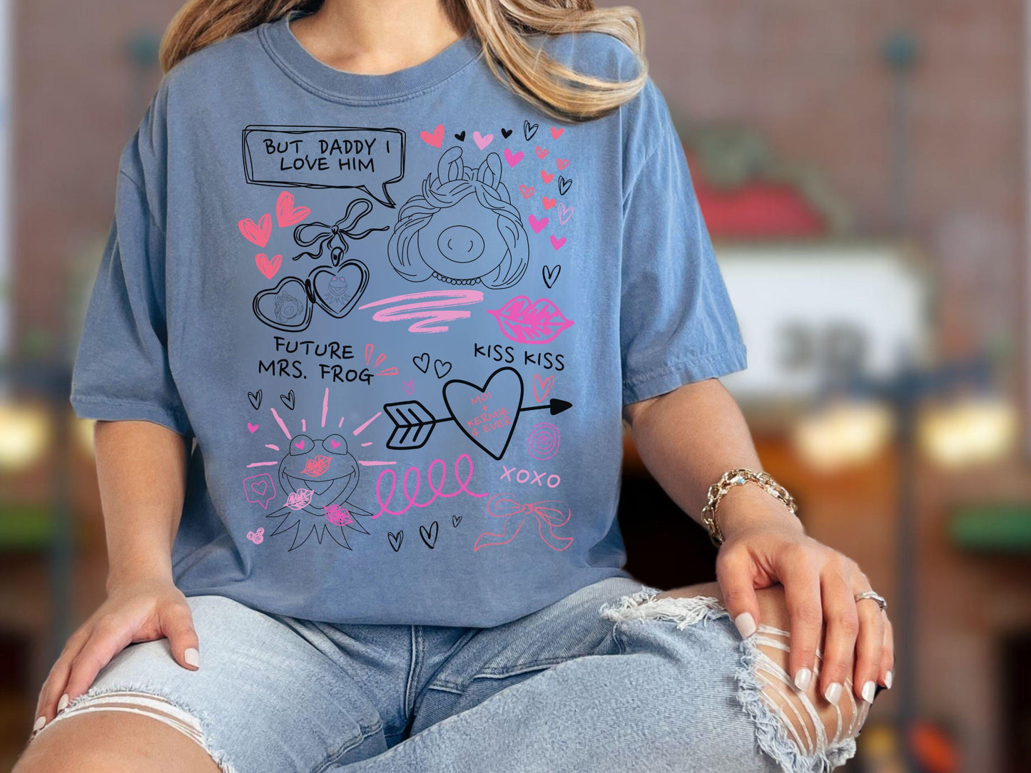 Miss Piggy & Kermit Doodle Comfort Colors Shirt, Subtle Disney Tee