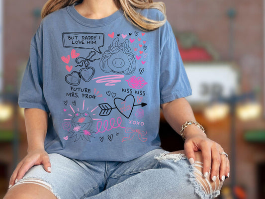 Miss Piggy & Kermit Doodle Comfort Colors Shirt, Subtle Disney Tee