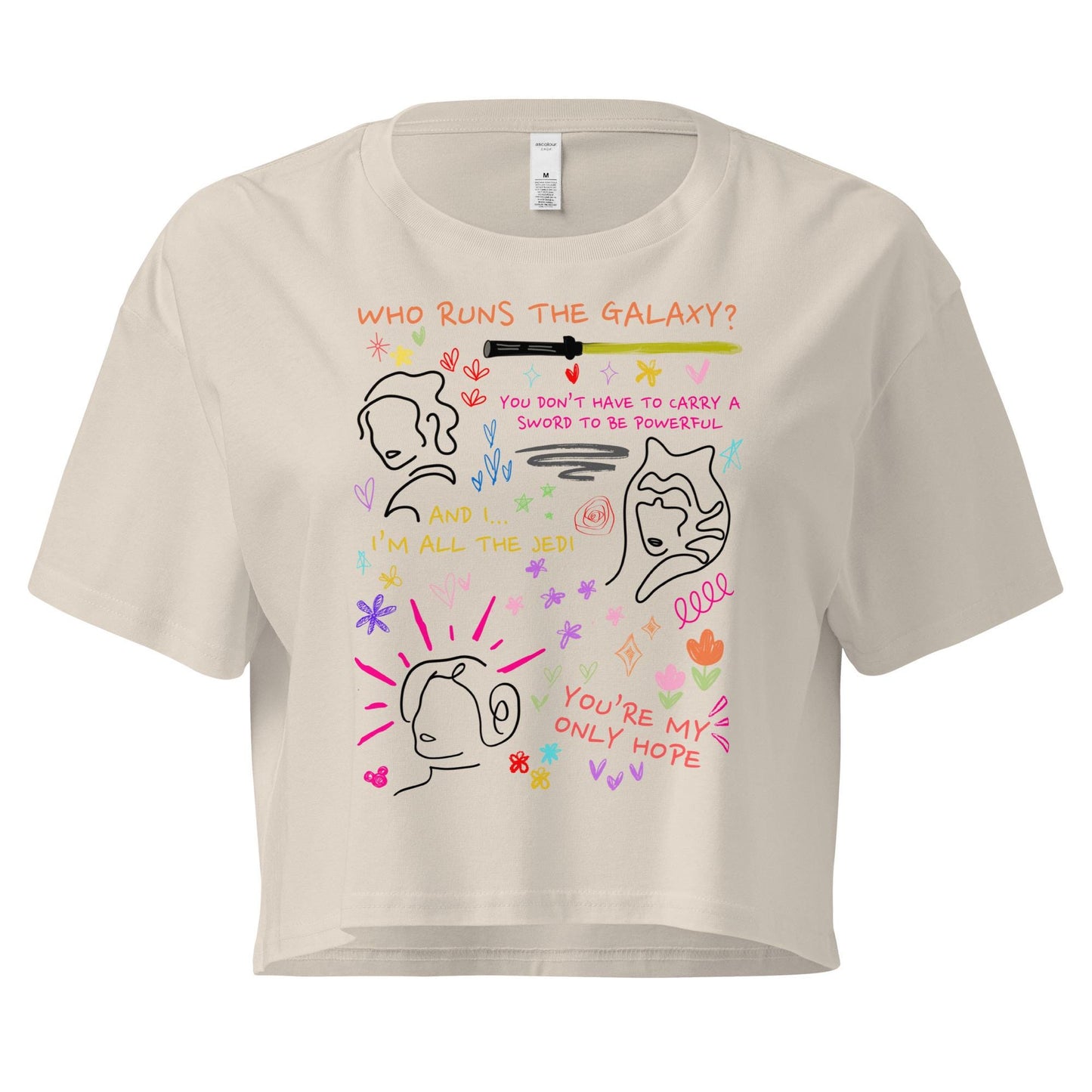 Star Wars Women's Crop Top: Rey, Ahsoka, Leia Doodle Shirt