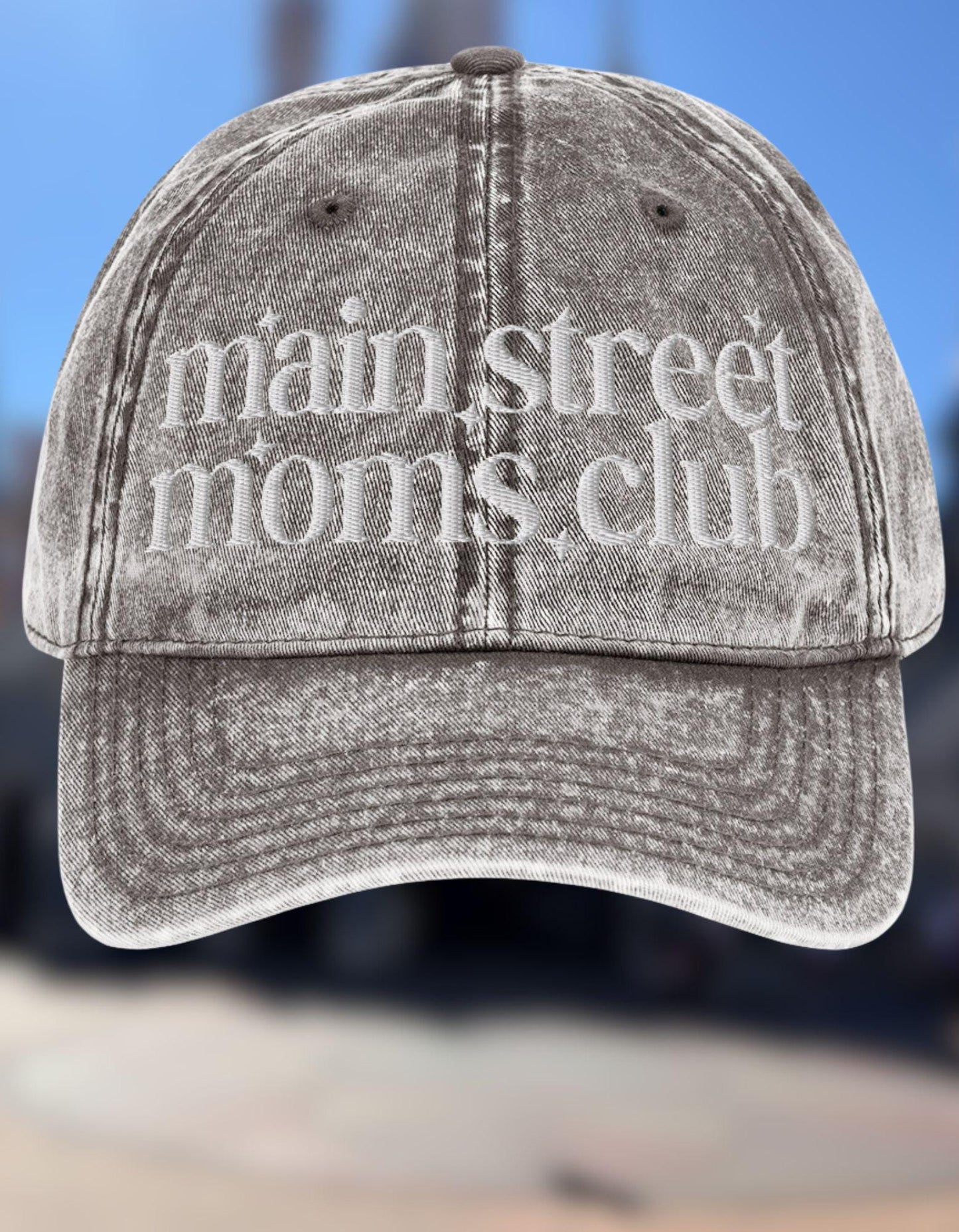 Main Street Moms Club™ Collection Embroidered Denim Hat, Distressed Baseball Cap