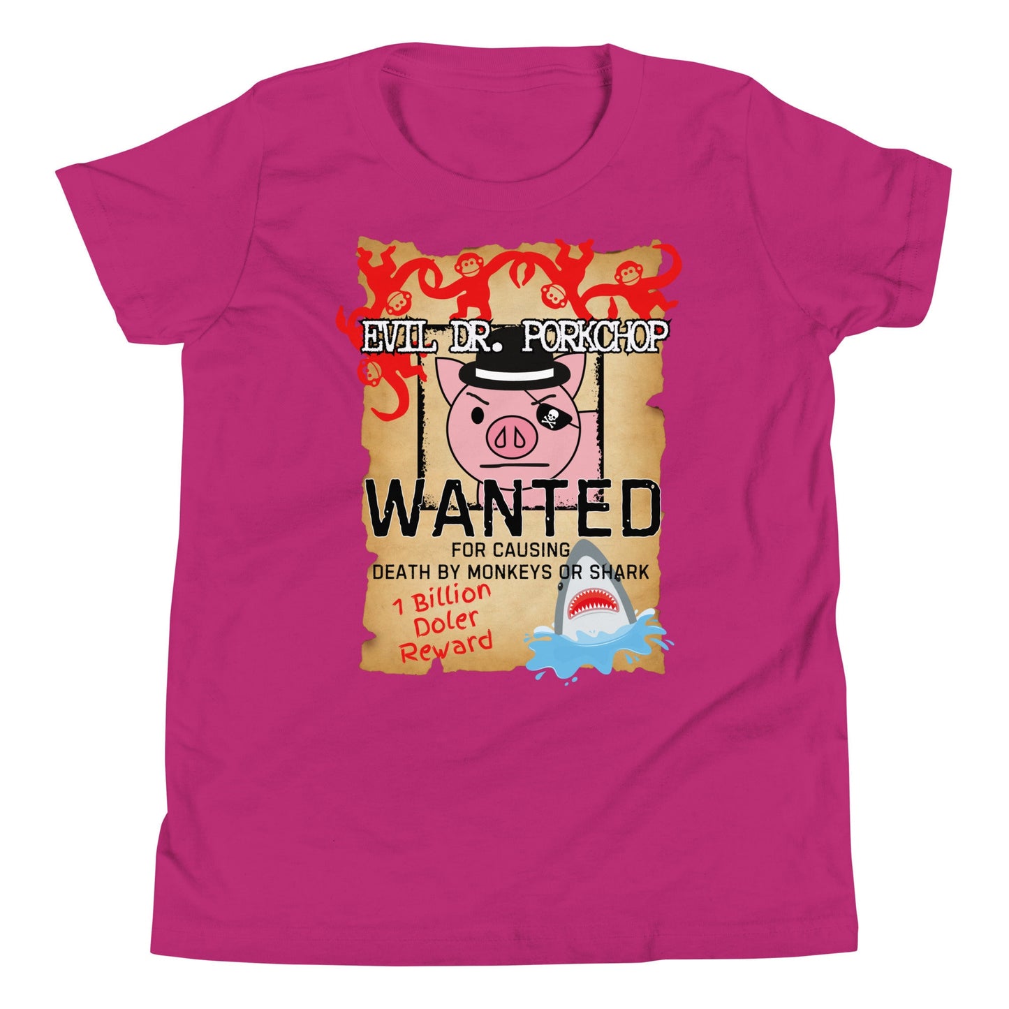 Evil Dr. Porkchop Youth T-Shirt, Subtle Theme Park Design