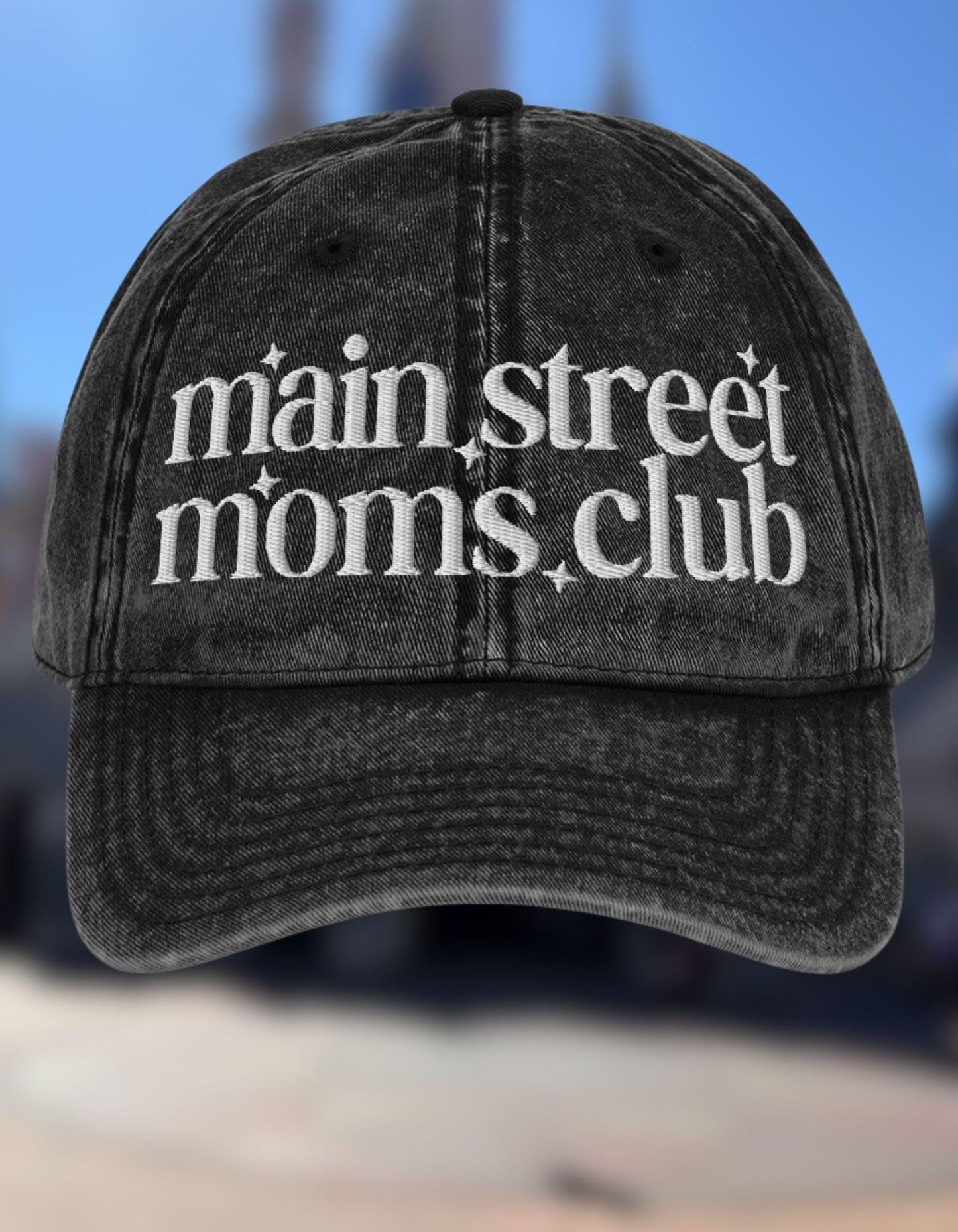 Main Street Moms Club™ Collection Embroidered Denim Hat, Distressed Baseball Cap
