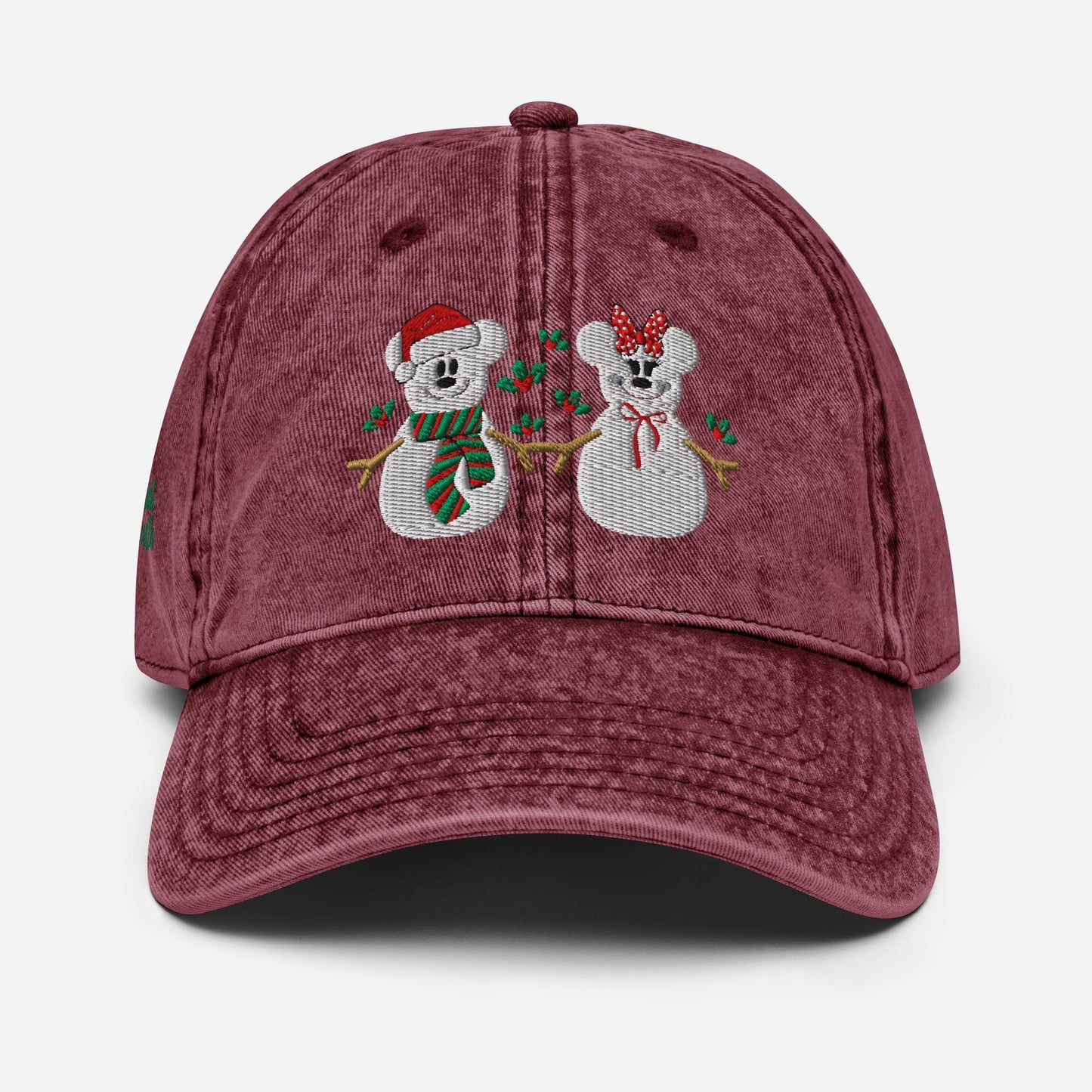 Disney Christmas Embroidered Hat, Mickey and Minnie, Vintage Cotton Twill