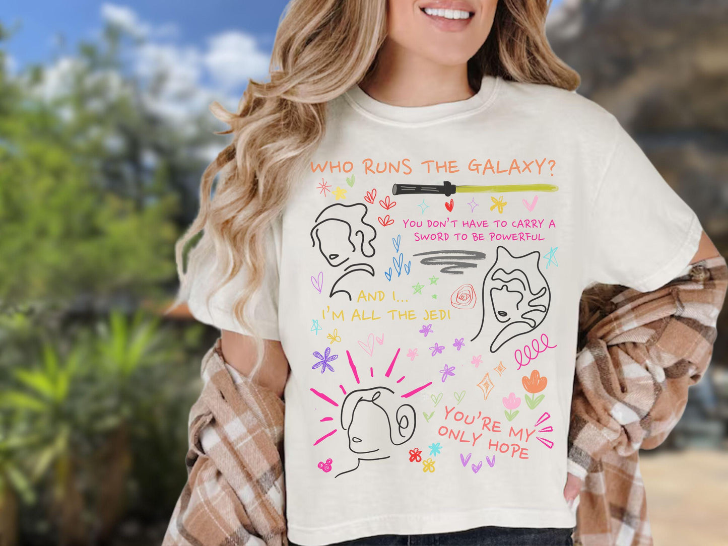 Star Wars Women's Crop Top: Rey, Ahsoka, Leia Doodle Shirt